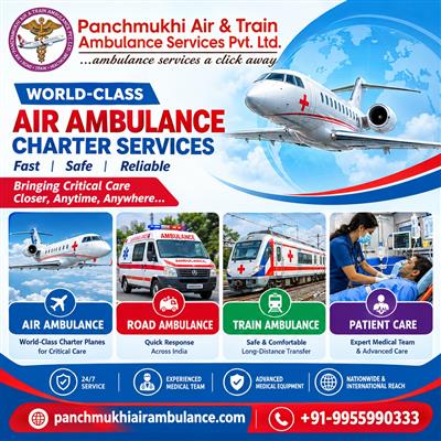 Panchmukhi ICU Air Ambulance in Varanasi- Critical Care Transfer with Oxygen Sup