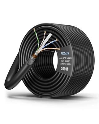 FEDUS Cat6 SFTP 24AWG Pure Copper Twisted Pair Armored Cable Roll 200M
