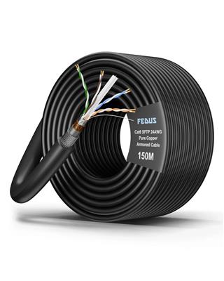 FEDUS Cat6 SFTP 24AWG Pure Copper Twisted Pair Armored Cable Roll 150M