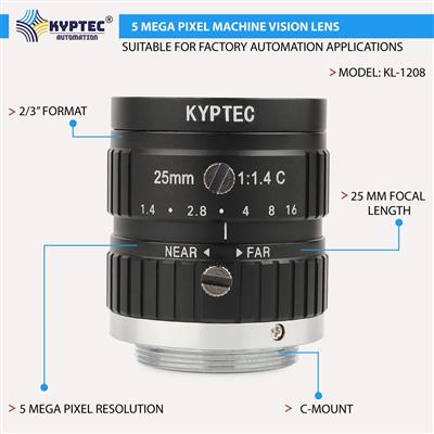 25 MM 5 Megapixel Machine Vision Lens for 2/3-Inch Cameras, F1.4–16