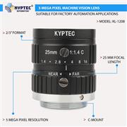 25 MM 5 Megapixel Machine Vision Lens for 2/3-Inch Cameras, F1.4–16