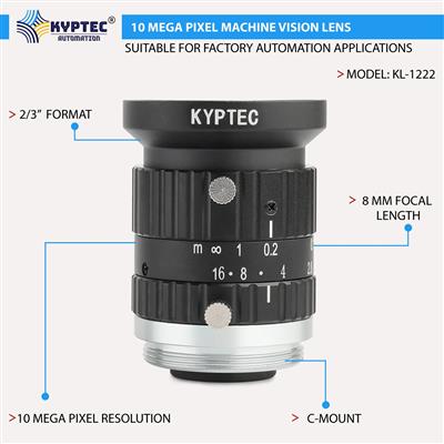 8 MM 10 MP Wide-Field Machine Vision Lens for 2/3-Inch C-Mount Cameras
