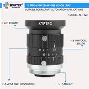 8 MM 10 MP Wide-Field Machine Vision Lens for 2/3-Inch C-Mount Cameras
