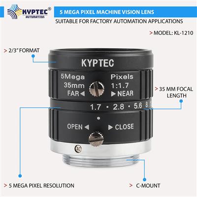 35 MM 5 MP Machine Vision Lens, F1.7–16, 2/3-Inch C-Mount