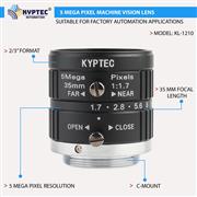 35 MM 5 MP Machine Vision Lens, F1.7–16, 2/3-Inch C-Mount