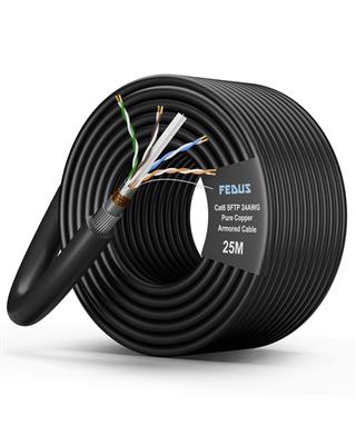FEDUS Cat6 SFTP 24AWG Pure Copper Armored Cable Roll 25M