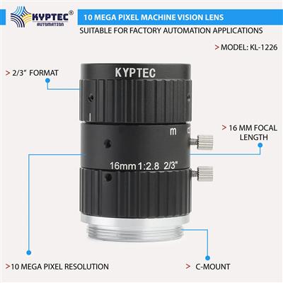 16 MM 10 MP Machine Vision Lens for 2/3-Inch C-Mount Industrial Cameras