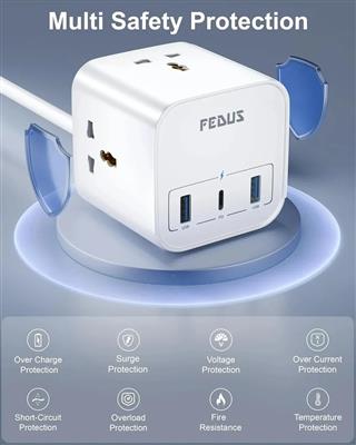 FEDUS 3-Way Universal Sockets Surge Protector Power Strip 3M