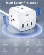 FEDUS 3-Way Universal Sockets Surge Protector Power Strip 3M