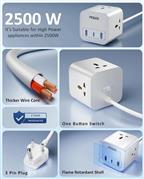 FEDUS 3-Way Universal Sockets Surge Protector Power Strip 3M