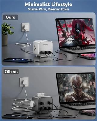 FEDUS 3-Way Universal Sockets Surge Protector Power Strip 3M