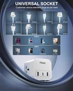 FEDUS 3-Way Universal Sockets Surge Protector Power Strip 3M