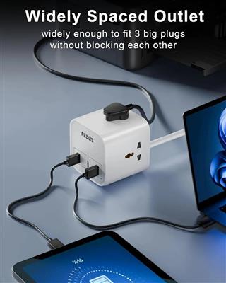 FEDUS 3-Way Universal Sockets Surge Protector Power Strip 3M