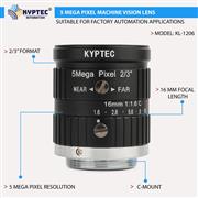16 MM 5 MP C-Mount Machine Vision Lens for 2/3-Inch Industrial Sensors