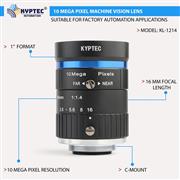 16 MM 10 MP Machine Vision Lens with 1-Inch Image Format and C-Mount