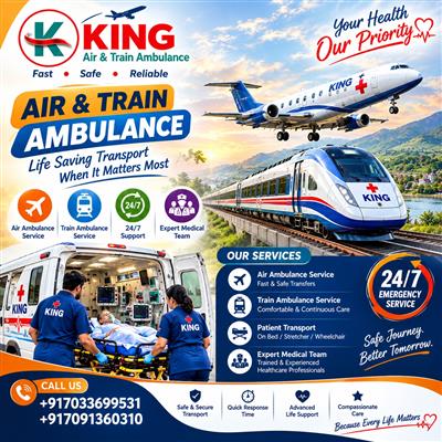 King ICU Train Ambulance in Ranchi - Long Distance Transfer with continued safe