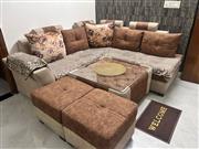 L-Shape 5 Seater Sofa Set + 2 Puffies + Center Table | Sleepwell Cushioning