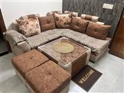 L-Shape 5 Seater Sofa Set + 2 Puffies + Center Table | Sleepwell Cushioning