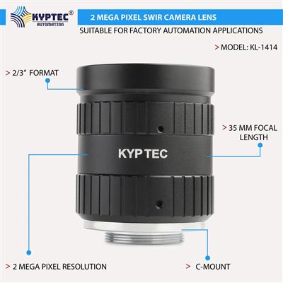 35 MM SWIR Machine Vision Lens, 2 MP, 900–1700 nm, 2/3-Inch C-Mount
