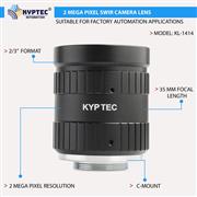 35 MM SWIR Machine Vision Lens, 2 MP, 900–1700 nm, 2/3-Inch C-Mount