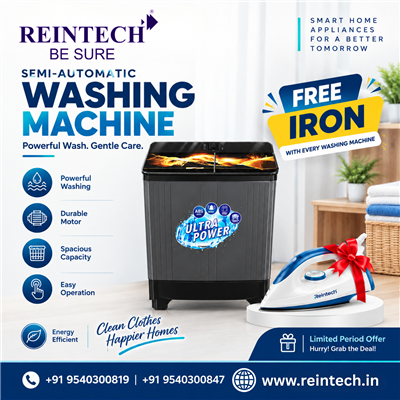 Bring home a Reintech Semi-Automatic Washing Machine and enjoy powerful washing.