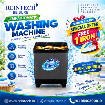 Bring home a Reintech Semi-Automatic Washing Machine and enjoy powerful washing.