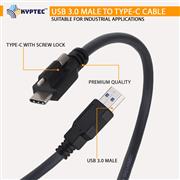 Machine Vision USB 3.0 Type-A Male to Type-C Male Locking Screw Camera Cable – K