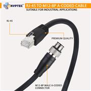 RJ-45 to M12 8-Pin A-Coded Industrial Camera Cable, CAT 6 – Kyptec Automation®