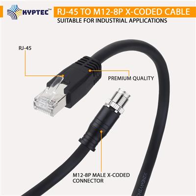 RJ-45 to M12 8-Pin X-Coded Industrial Camera Cable, CAT 6 – Kyptec Automation®