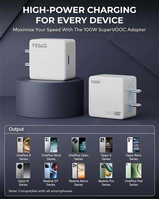 FEDUS Bolt PRO 100W SuperVOOC Charger with USB-A to Type C Cable