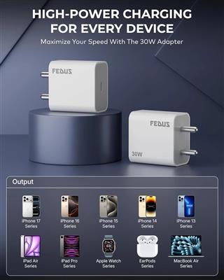 FEDUS iPhone Charger 30W Type C Fast Adapter with Type C to Type C Cable
