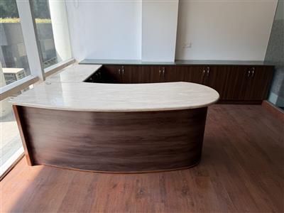 L type marble tabe with side cabinet