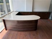 L type marble tabe with side cabinet