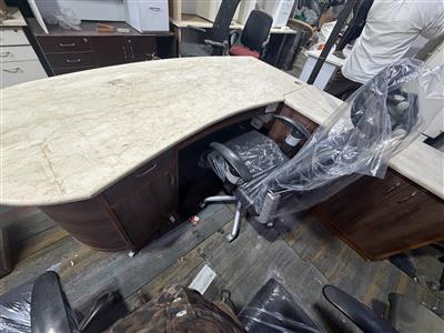 L type marble tabe with side cabinet