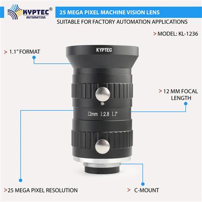 12 MM 25 MP Wide-Angle Machine Vision Lens for 1.1-Inch Industrial Cameras | C-M